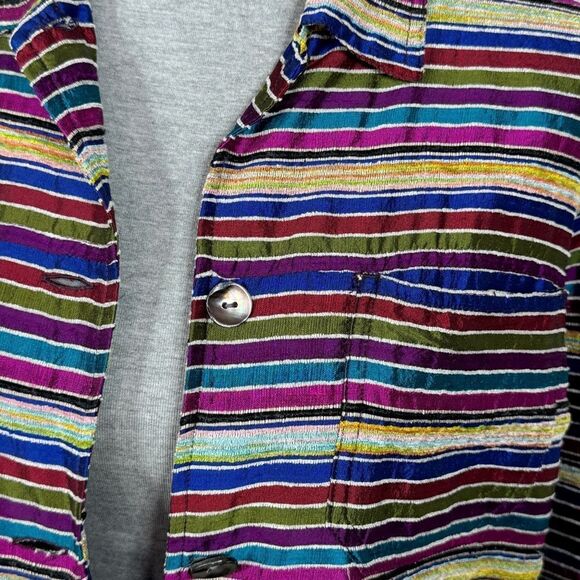 Chico’s Vintage Rainbow Striped Silk Blend Shirt Jacket Shacket Multicolor Small - Picture 6 of 12